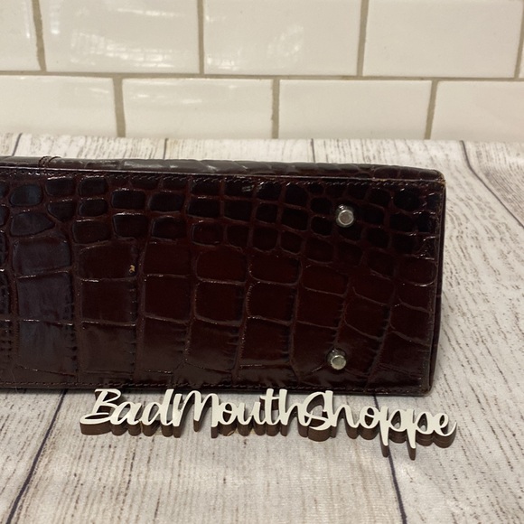 Vintage 90s 00s Y2K Brown Genuine Leather Crocodile Doctor's Bag Style Purse - Picture 11 of 15